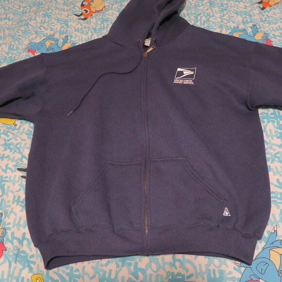 VTG USPS United States Postal Service Logo Hoodie Full Zip Navy Blue XL